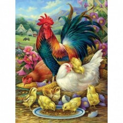 - 300 Piece Jigsaw Puzzle for Adults 18" x 24"  - Chicken Yard - 300 pc Farm Feeding Chickens and Rooster Chicks Jigsaw by Ar...