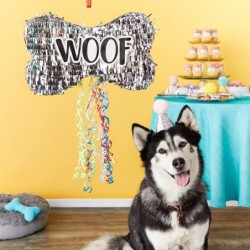 Pull String Dog Bone Pinata for Puppy Birthday Party Decorations Silver Foil (Small 16.75 x 10 In) $40.91 Piñatas