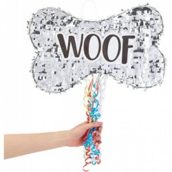 Pull String Dog Bone Pinata for Puppy Birthday Party Decorations Silver Foil (Small 16.75 x 10 In) $40.91 Piñatas