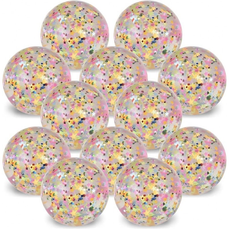 Sparkle Star High Bounce Balls Set of 12 Bouncing Balls for Kids with Confetti Inside Outdoor Toys for Encouraging Active Pla...