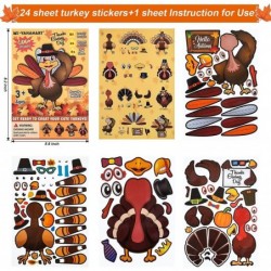 24 Sheets Make-A-Turkey Stickers Thanksgiving Party Favors Thanksgiving Crafts Gifts for Kids DIY Activities Stickers for Fal...