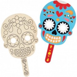 AX236 Day of The Dead Wooden Masks - Pack of 4 Halloween Decorations Creative Art and Craft Supplies for Kids $18.09 Craft Kits