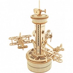 3D Wooden Puzzle for Adults Airplane Tower Music Box - DIY Mechanical Model Building Kit 10" Gifts for Boys/Girls/Parents/Fam...