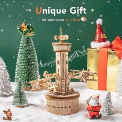 3D Wooden Puzzle for Adults Airplane Tower Music Box - DIY Mechanical Model Building Kit 10" Gifts for Boys/Girls/Parents/Fam...