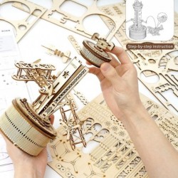 3D Wooden Puzzle for Adults Airplane Tower Music Box - DIY Mechanical Model Building Kit 10" Gifts for Boys/Girls/Parents/Fam...