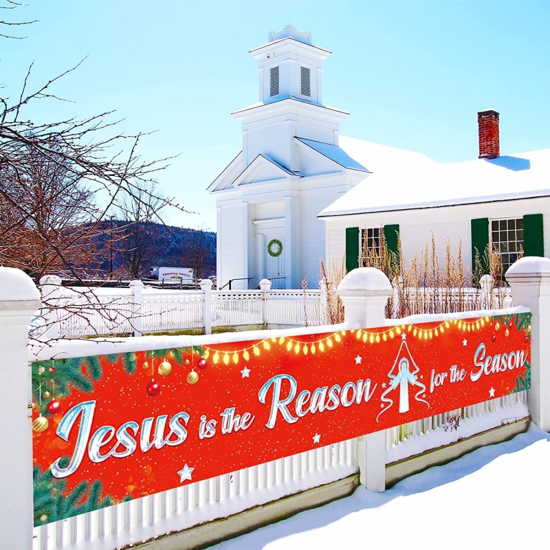 Jesus is The Reason for The Season Sign Banner - Large Outdoor Jesus Christmas Decorations 9.8x1.6 ft $23.86 Kids' Party Deco...