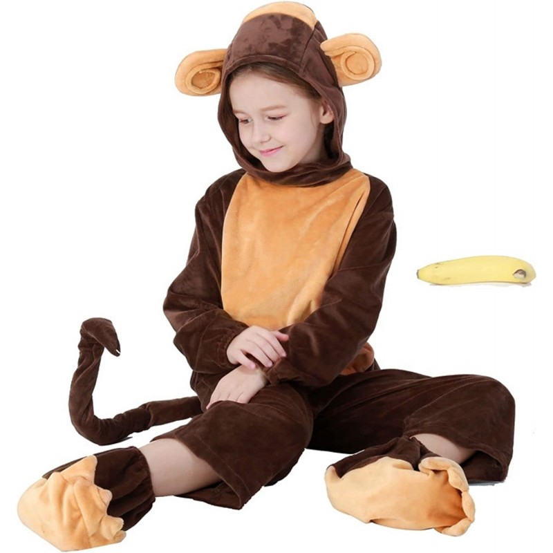 Monkey Costume for Kids Monkey Onesie Costume for Kids Girls & Boys Halloween Cosplay Velvet Hooded Animals Pajamas (10-12T) ...