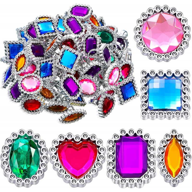 96 Pieces Pirates Plastic Jewel Rings for Kid Jumbo Rhinestone Rings Colorful Little Girls Jewel Rings for Bridal Shower and ...