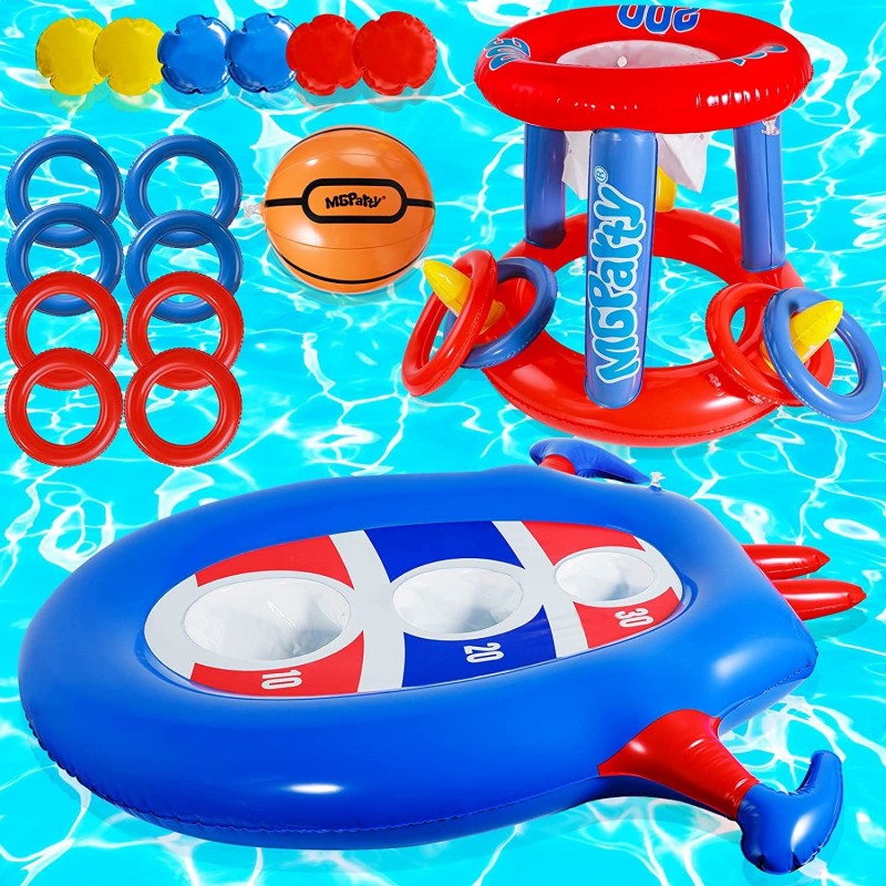 Pool Toys Games Set Floating Basketball Hoop & Inflatable Cornhole Pool Toss Game for Kids and Adults Swimming Pool Toys Fun ...