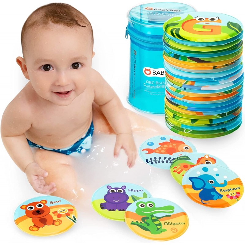 Floating Animals & Alphabet Flash Cards for Bathtub - Preschool Learning Toddler Flash Cards - Educational Bath Toys for 18 M...