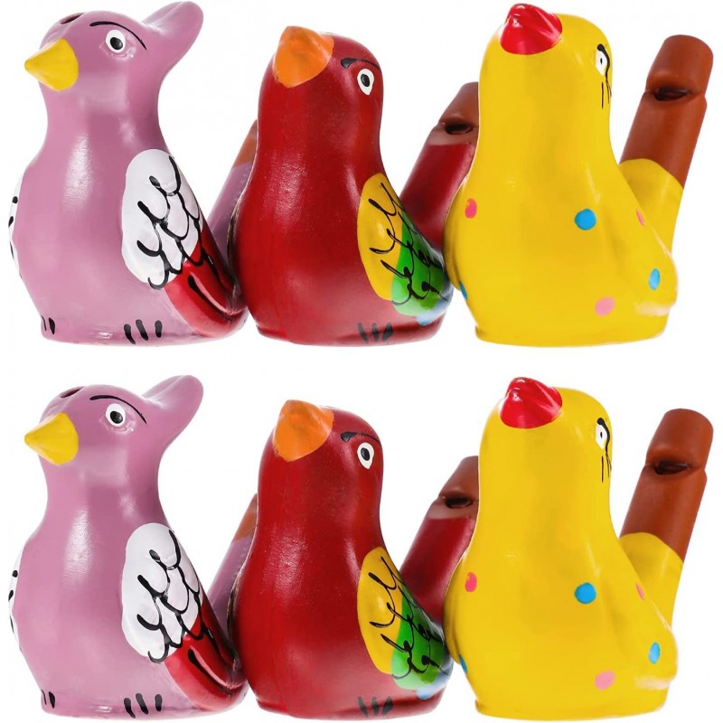 6Pcs Colorful Ceramic Water Bird Whistles Toy Funny Bath Musical Toys Drawing Warbler Song Ceramic Chirps for Kids Party Favo...