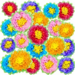 Set of 20 Fiesta Paper Flowers Colorful Tissue Paper Flowers Crepe Paper Flowers for Spring Party Baby Shower Carnival Crafts...