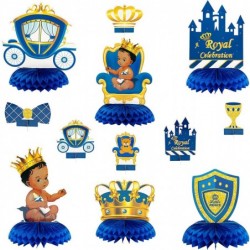 12Pcs Royal Prince Themed Honeycomb Centerpiece Table Toppers for Baby Boys African American Little Prince Black Boys Castle ...