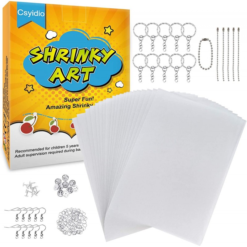 165 Pieces Shrink Sheet Kit Includes 20 Pieces Shrinky Film Sheets and 145 Pieces Metal Accessories Shrink Plastic Sheet Set ...