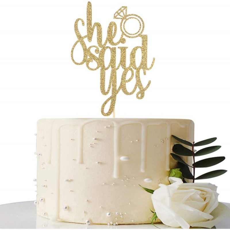 Gold Glitter She Said Yes Cake Topper - for Engagement/Bridal Shower/Wedding Shower/Proposal/Bachelorette Party Decorations $...