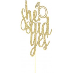 Gold Glitter She Said Yes Cake Topper - for Engagement/Bridal Shower/Wedding Shower/Proposal/Bachelorette Party Decorations $...