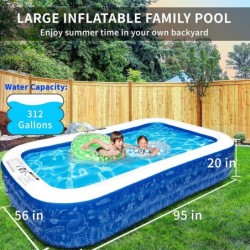 Inflatable Swimming Pool Full-Sized Family Pool Kiddie Pool Blow Up Pool for Baby Kids Kiddie Adult Inflatable Pool for Backy...