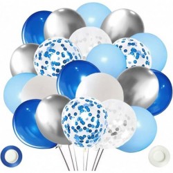 62pcs 12Inch Blue Silver White Confetti Balloons Kit Metallic Silver Balloons Blue Sliver Confetti Balloons for Wedding Party...