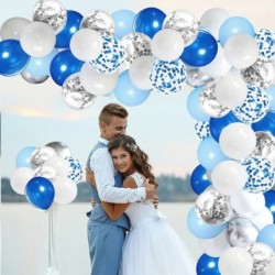 62pcs 12Inch Blue Silver White Confetti Balloons Kit Metallic Silver Balloons Blue Sliver Confetti Balloons for Wedding Party...