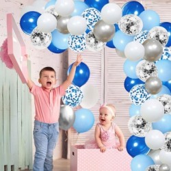 62pcs 12Inch Blue Silver White Confetti Balloons Kit Metallic Silver Balloons Blue Sliver Confetti Balloons for Wedding Party...