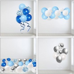 62pcs 12Inch Blue Silver White Confetti Balloons Kit Metallic Silver Balloons Blue Sliver Confetti Balloons for Wedding Party...