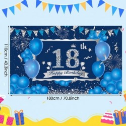 Blue 18th Birthday Decorations Banner for Boys Girls Navy Blue Silver Happy 18th Birthday Banner Backdrop Blue 18th Birthday ...