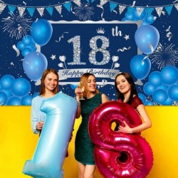 Blue 18th Birthday Decorations Banner for Boys Girls Navy Blue Silver Happy 18th Birthday Banner Backdrop Blue 18th Birthday ...