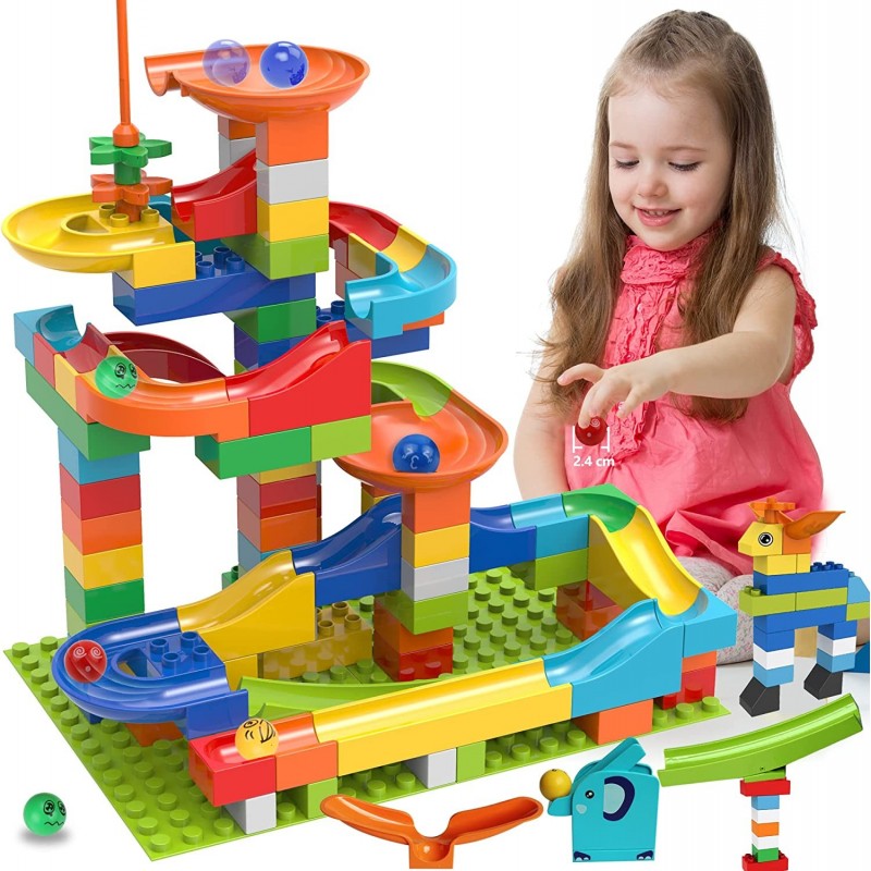 Marble Run Building Blocks Classic Big Blocks STEM Toy Bricks Set Kids Race Track Compatible with All Major Brands 110 PCS Va...