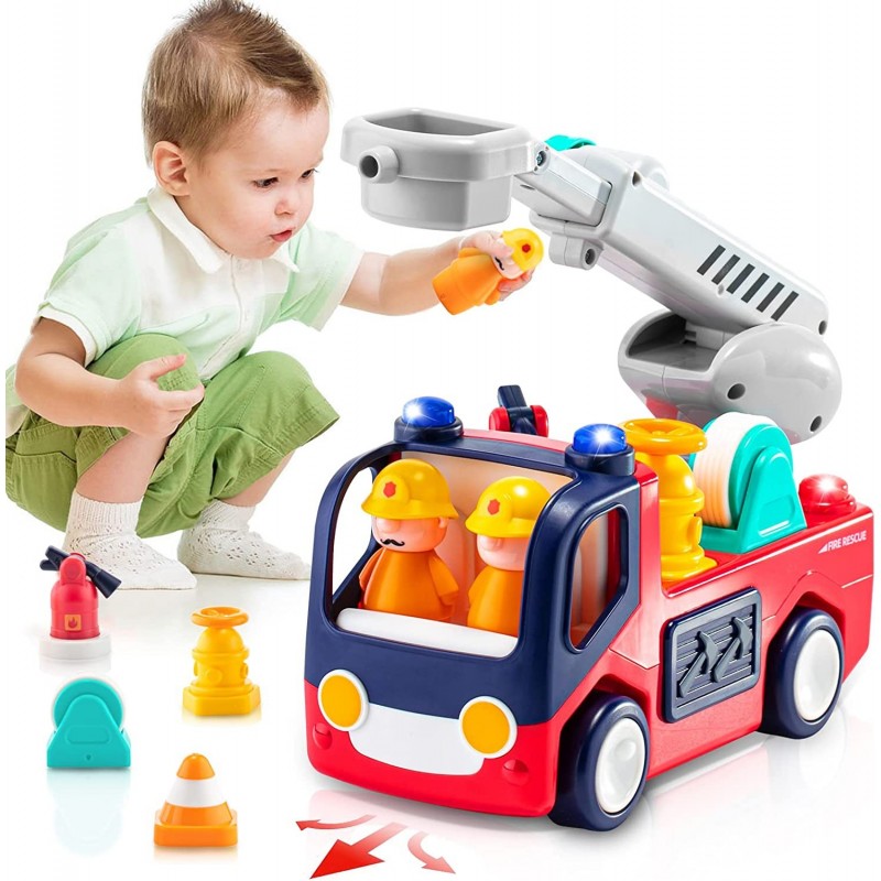 Fire Engine Toys for 2 3 4 Year Old Baby Fire Truck Toy with Light & Sound for 18+ Months Toddlers Play Vehicles Truck with T...