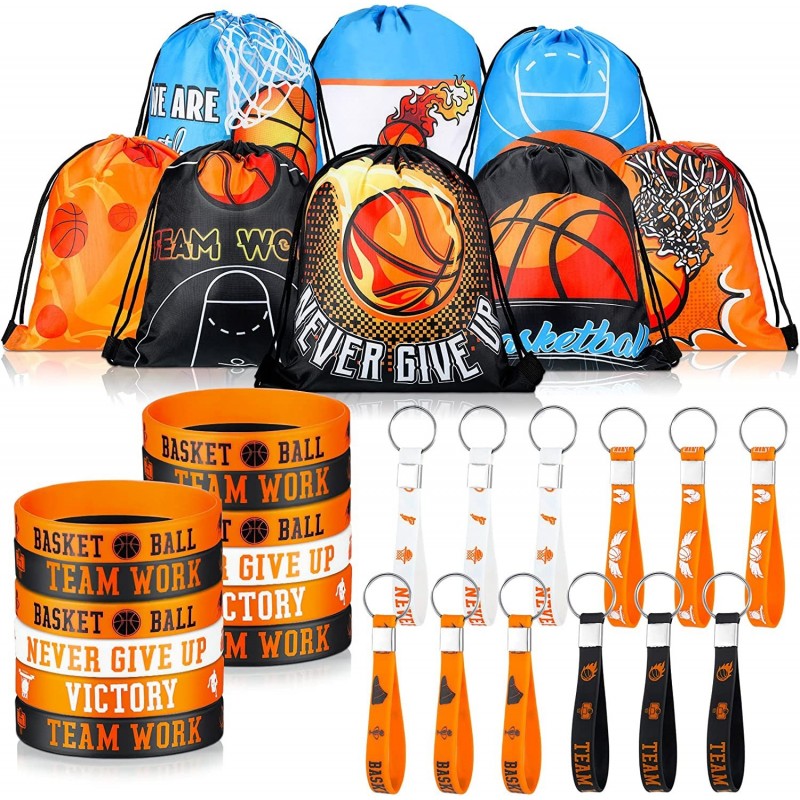 Basketball Party Favors Basketball Drawstring Bags Basketball Silicone Wristband Keychains Goodie Candy Bags Party Supplies (...