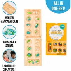 Wooden Mancala Board Game Set - Portable Foldable Wooden Board 48 Glass Mancala Stones and Mancala Instructions - for Large G...