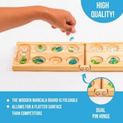 Wooden Mancala Board Game Set - Portable Foldable Wooden Board 48 Glass Mancala Stones and Mancala Instructions - for Large G...