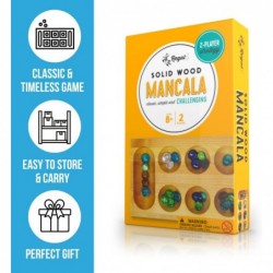 Wooden Mancala Board Game Set - Portable Foldable Wooden Board 48 Glass Mancala Stones and Mancala Instructions - for Large G...