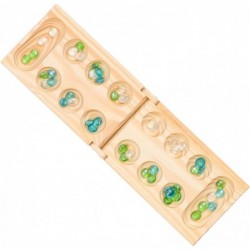 Wooden Mancala Board Game Set - Portable Foldable Wooden Board 48 Glass Mancala Stones and Mancala Instructions - for Large G...