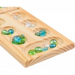 Wooden Mancala Board Game Set - Portable Foldable Wooden Board 48 Glass Mancala Stones and Mancala Instructions - for Large G...