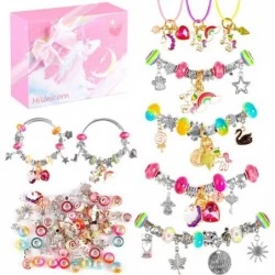 DIY Charms Bracelets Making Kit Gifts for Girls Unicorns Charms Beads Bracelets & Necklaces for Jewelry Making Kit Christmas ...