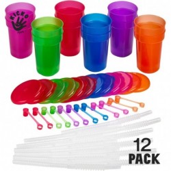 Neon Sipper Cups - 5.5 Inch 12 pack - 12 Oz. - Colorful Neon Cups with Lids and Straws - School Events Themed Parties and Bir...