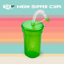 Neon Sipper Cups - 5.5 Inch 12 pack - 12 Oz. - Colorful Neon Cups with Lids and Straws - School Events Themed Parties and Bir...