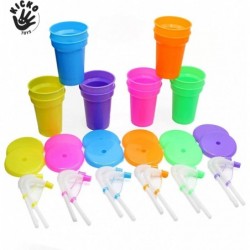 Neon Sipper Cups - 5.5 Inch 12 pack - 12 Oz. - Colorful Neon Cups with Lids and Straws - School Events Themed Parties and Bir...