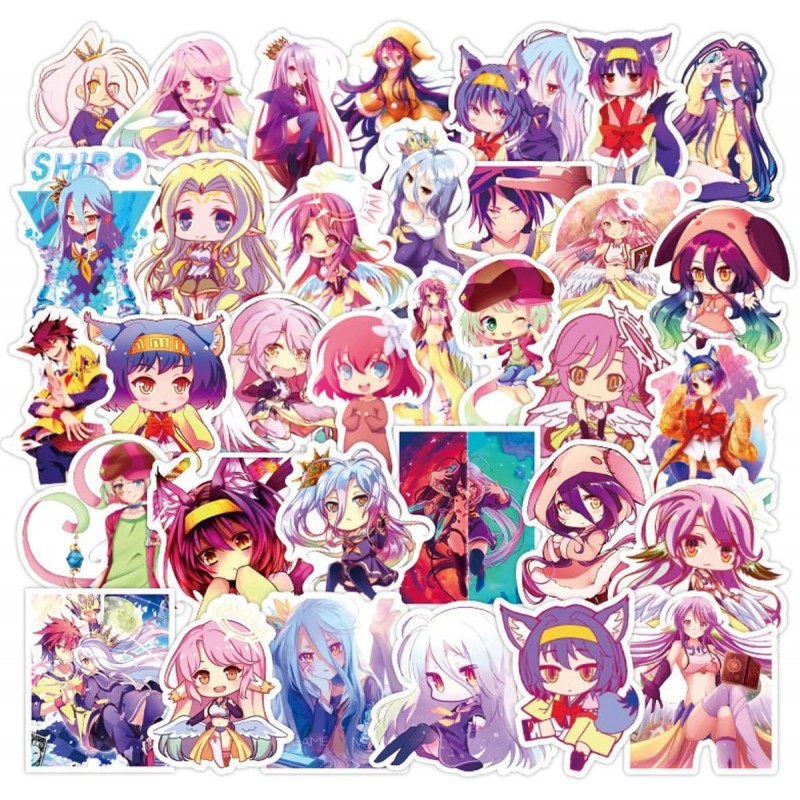 no Game no Life Sticker Pack of 50 Stickers - Waterproof Durable Stickers Classic Japanese Anime Stickers for Water Bottles C...