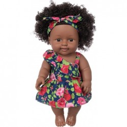 Black Doll and Black Baby Dolls Clothes Set 11.8 Inch African Silicone Girl Dolls with Rose Dress and Headband Best Gift for ...