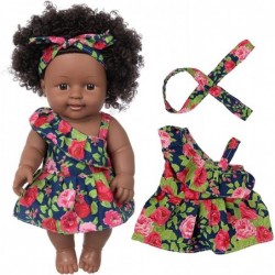 Black Doll and Black Baby Dolls Clothes Set 11.8 Inch African Silicone Girl Dolls with Rose Dress and Headband Best Gift for ...