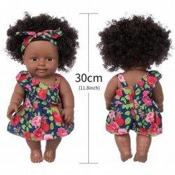 Black Doll and Black Baby Dolls Clothes Set 11.8 Inch African Silicone Girl Dolls with Rose Dress and Headband Best Gift for ...