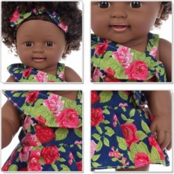 Black Doll and Black Baby Dolls Clothes Set 11.8 Inch African Silicone Girl Dolls with Rose Dress and Headband Best Gift for ...