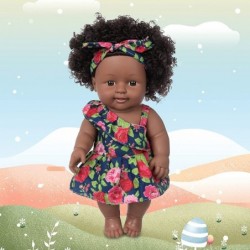 Black Doll and Black Baby Dolls Clothes Set 11.8 Inch African Silicone Girl Dolls with Rose Dress and Headband Best Gift for ...