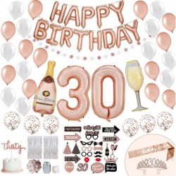 30th Birthday Decorations for Women With 30th Birthday Sash and Rhinestone Tiara | 30th Birthday Balloons 2 Pcs Foil Backdrop...