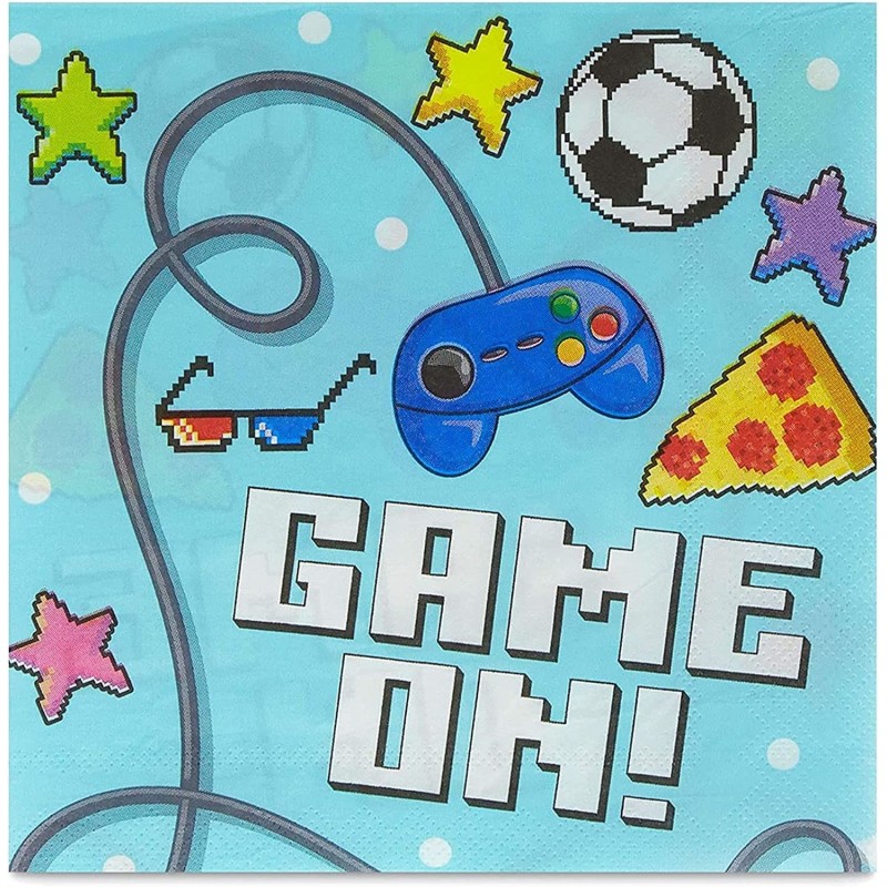 Video Game Paper Napkins for Kids Birthday Party (Blue 6.5 Inches 100 Pack) $17.15 Kids' Party Tableware