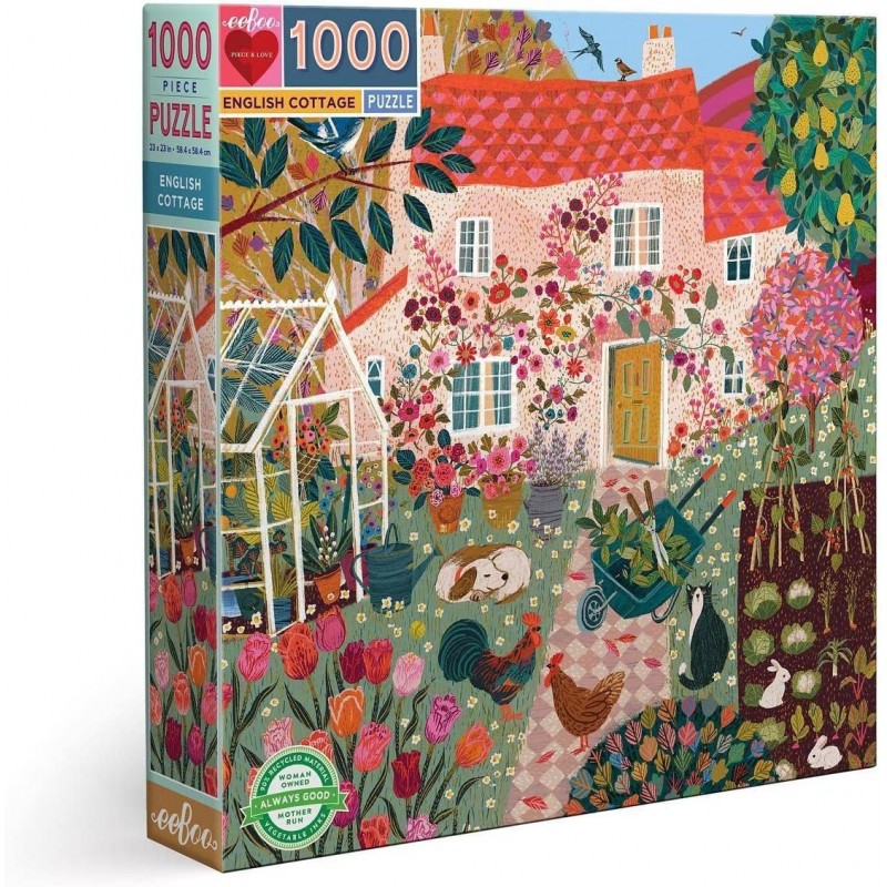 eeBoo: Piece and Love English Cottage 1000 Piece Square Jigsaw Puzzle Glossy Sturdy Puzzle Pieces A Cooperative Activity with...