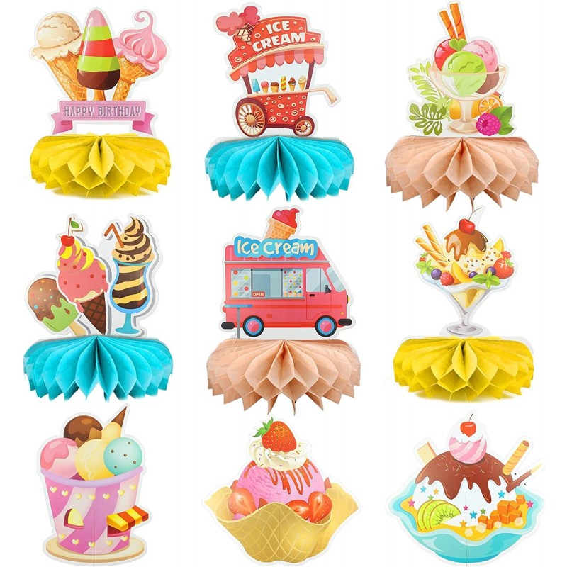 9 Pieces Ice Cream Honeycomb Centerpiece 3D Table Party Decoration Paper Centerpieces for Ice Cream Theme Summer Birthday Bab...