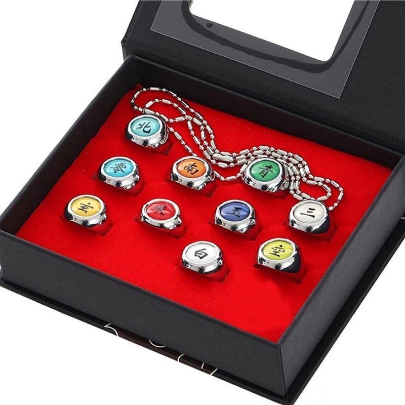 10 Pcs Anime Rings Set Japanese Cosplay Finger Rings Anime Rings with Necklace Anime Ring for Men Kids and Cosplay Fans $31.5...